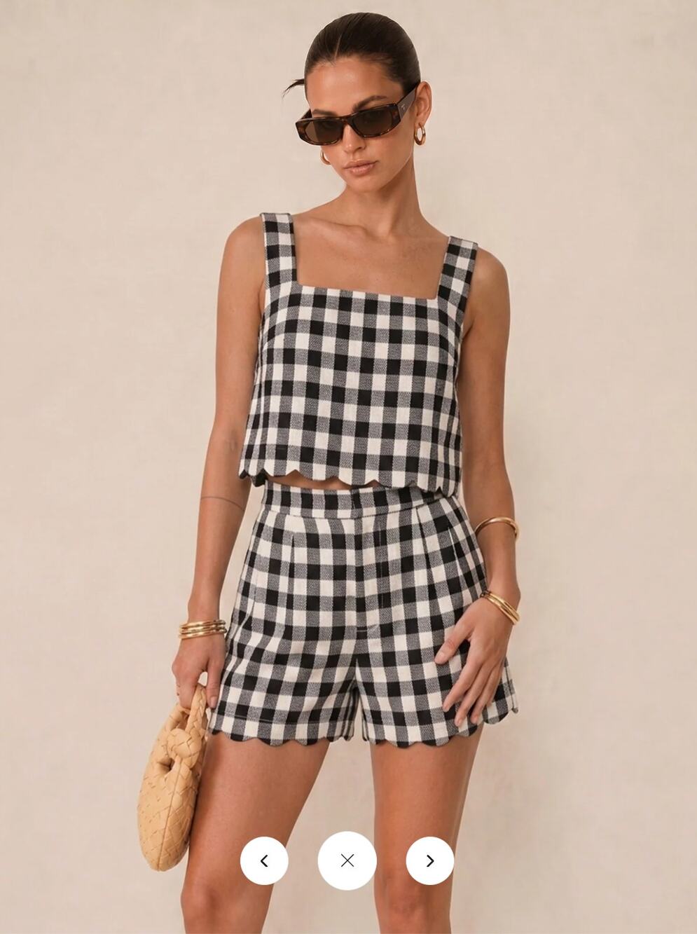 NWT Commense Gingham Scallop Hem Crop Top & Shorts Set Sz S